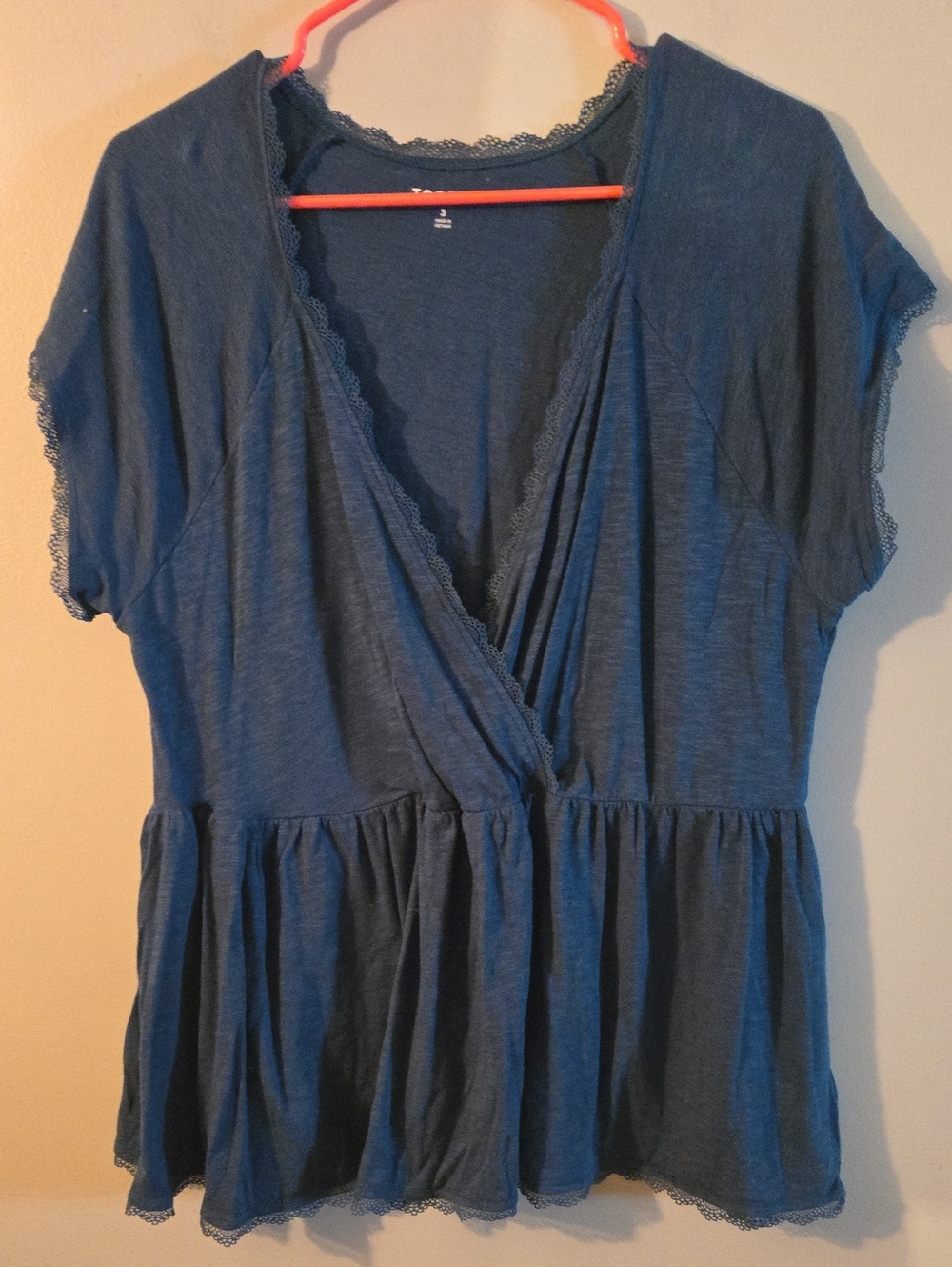 torrid Blue Lace-Trim Surplice Peplum Top